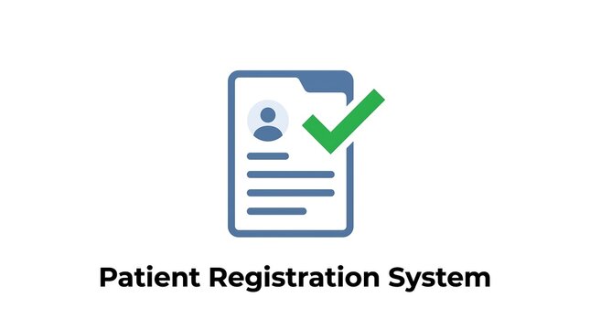 Medical document icon with green checkmark representing efficient patient registration system for modern hospital administration software interface