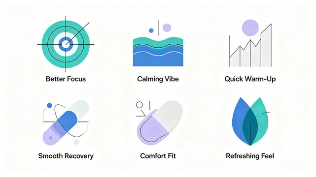 The fresh blue-green gradient geometric function icon represents the concept of body care and soothing repair, suitable for promoting health care product detail pages.
