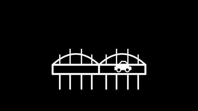 Minimalist bridge animation showing cars moving across simple white lines