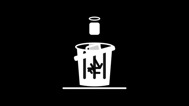 Minimalist digital motion footage of trash falling into recycling bin