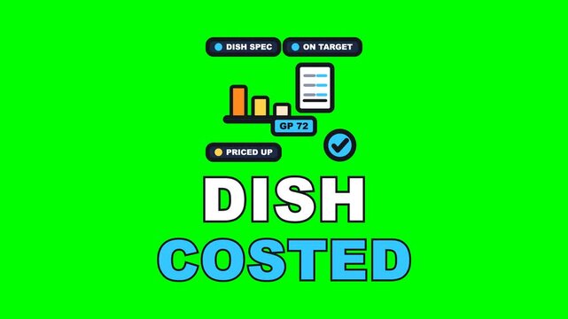 4K green screen DISH COSTED animated text - every ingredient goes on the sheet and the margin lands where it should, kinetic typography bakery and kitchen overlay for chef content, chroma key