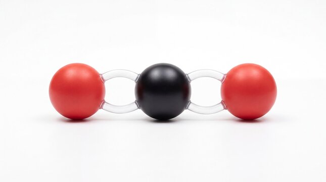 Carbon dioxide chemical molecule model showing atoms connected by covalent bonds isolated on white background