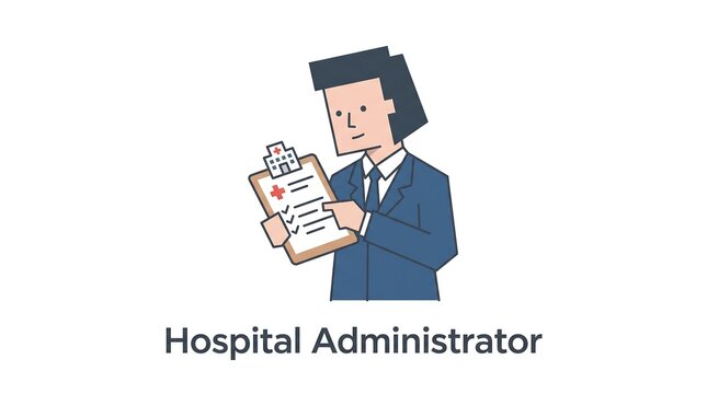 Hospital administrator reviewing medical facility checklist on clipboard vector design for healthcare management concepts