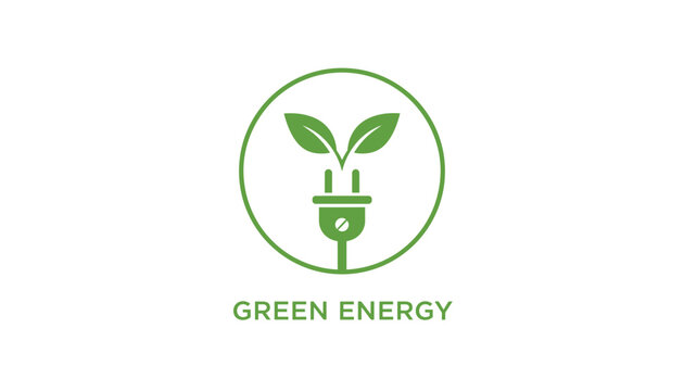 Green Energy corporate logo design featuring an electrical plug combined with green leaves inside a circular frame.