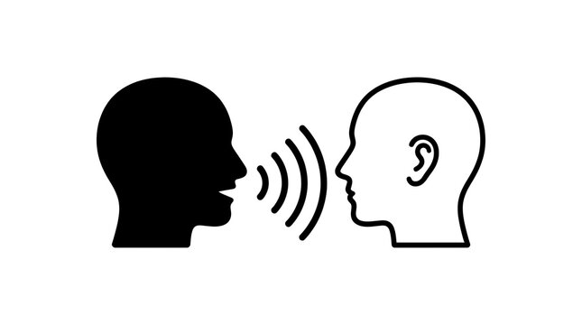Two people communicating with sound waves