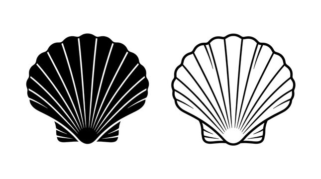 Black and white scallop shell icons