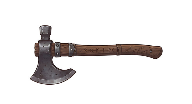 Vintage Tomahawk Axe with Wooden Handle Isolated on White.