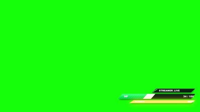 Gaming health bar overlay set for streaming on green screen