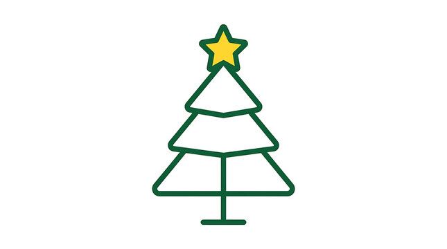 Simple green christmas tree with star top icon
