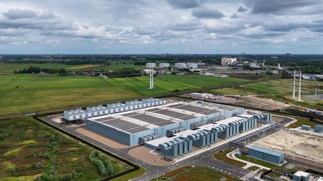Aerial view of a large data center in Groningen, the Netherlands