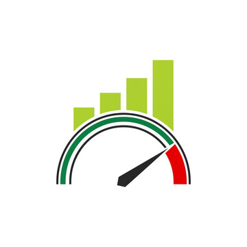 Speedometer with rising bar graph indicating growth and success isolated on transparent background