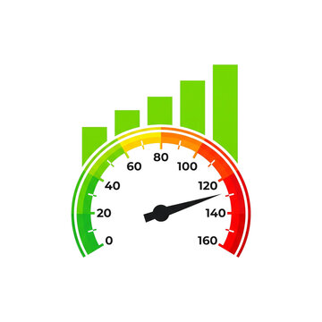 Performance meter with rising bar graph during economic growth isolated on transparent background