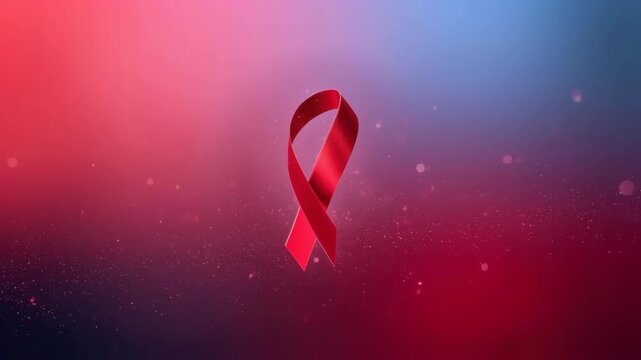 Red Awareness Ribbon Symbol for Support and Advocacy Cause with Glowing Colorful Particles