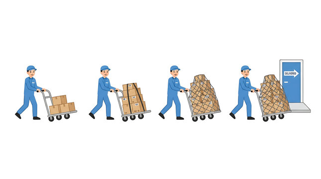 Workers carrying large brown sacks in a line