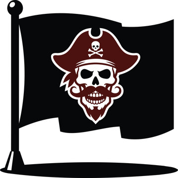 Pirate flag illustration with skull crossbones and hat black flag crossbones skeleton