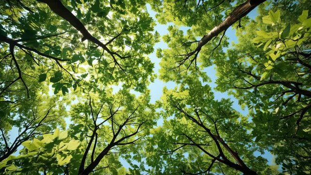 Canopy Tree Leaf Sunlight Blue Sky Creating Peaceful Forest View