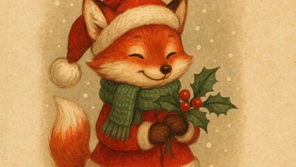 Fototapeta premium Festive fox in holiday attire desktop wallpaper