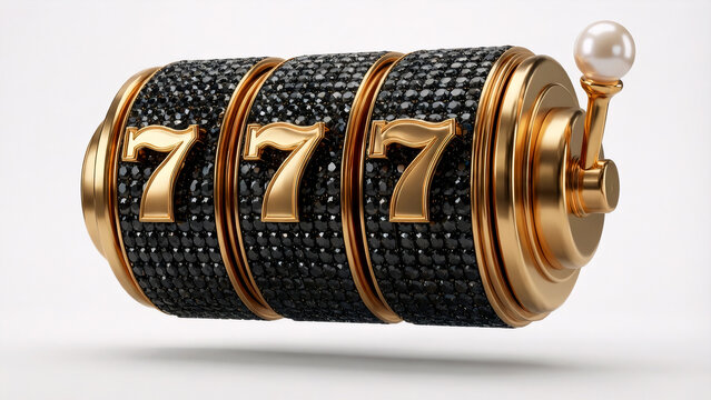 3d black diamonds slot machine with gold 777 in casino vibes, on white background