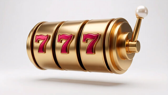 3d gold slot machine with red 777 in casino vibes, on white background
