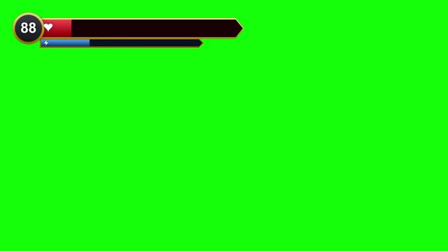 Multiple gaming health and mana bars on green screen background