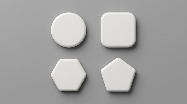 Four white geometric shapes arranged in a grid on gray background circle square