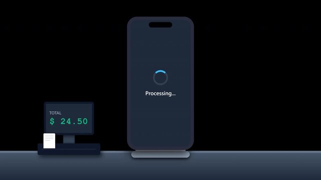 smartphone payment barcode processing animation, 4k resolution transparent background alpha channel
