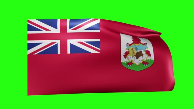 Bermuda flag waving on green screen background looped footage
