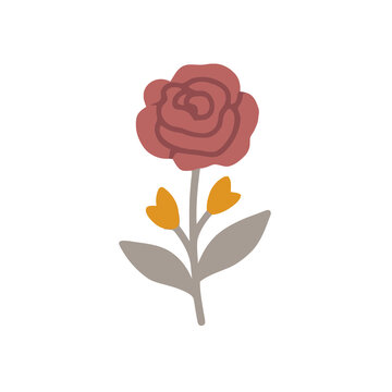 Illustration of a stylized rose with leaves and buds