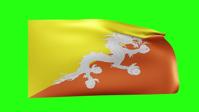 Bhutan flag waving on green screen background looped footage
