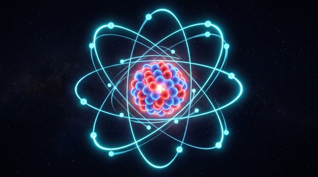  Glowing electrons orbiting vibrant core