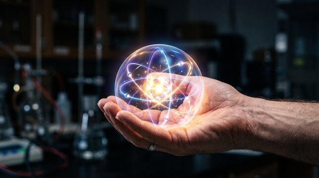 Human hand cradling atomic light