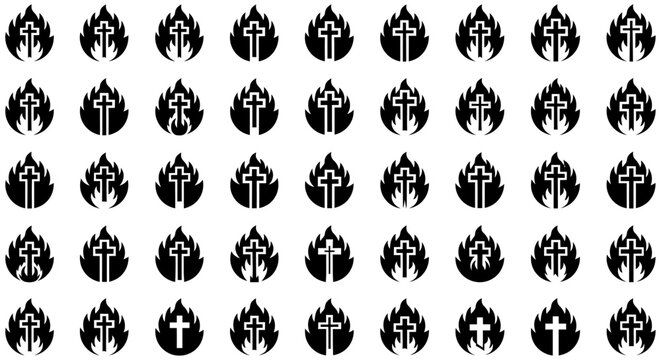 Ankh symbol and cross silhouettes arranged in a repeating pattern on a white background