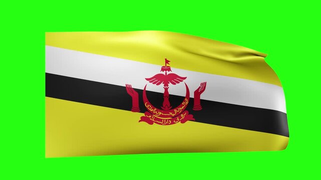 Brunei flag waving on green screen background looped footage