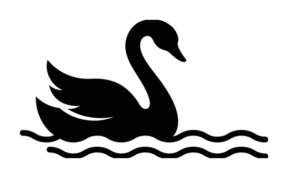 Black swan vector icon silhouette swimming on water graphic design logo