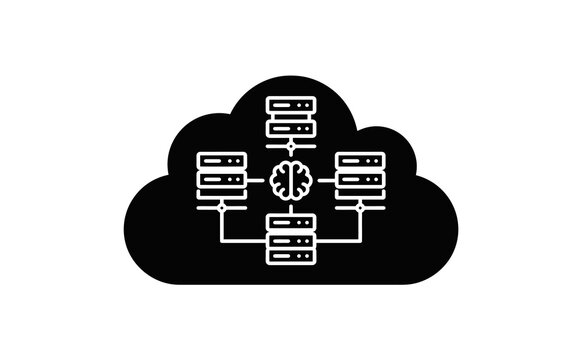 Cloud computing server network and artificial intelligence icon illustration