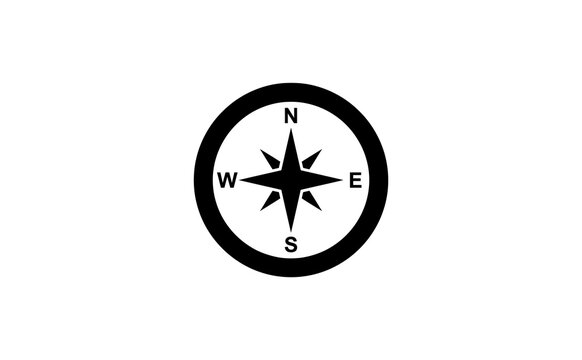 Compass rose vector icon with north, south, east and west directions