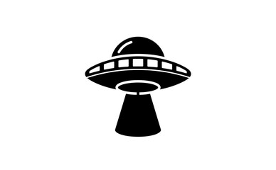 UFO icon vector illustration of flying saucer with glowing tractor beam © CreativeDesign
