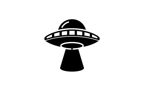 UFO icon vector illustration of flying saucer with glowing tractor beam