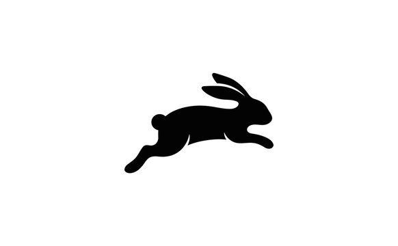 Black rabbit silhouette vector icon jumping isolated on white background