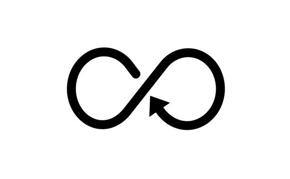 Infinity loop symbol icon with directional arrow vector illustration design