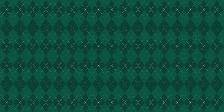 Dark green argyle seamless pattern with emerald diamonds and elegant gold accent lines, perfect for Christmas backgrounds, wrapping paper, wallpaper, textiles, and festive d&eacute;cor.