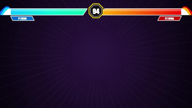 Fighting game user interface with health bars and combat stats