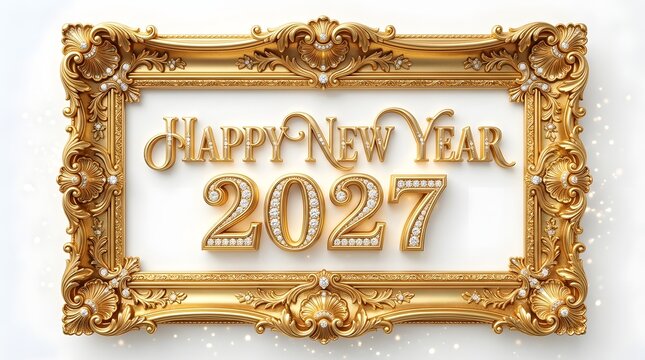 Ornate golden frame displaying celebratory text and the year two thousand twenty seven
