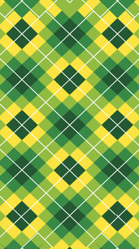 Green and yellow argyle plaid pattern background with diagonal grid
