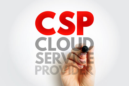 CSP Cloud Service Provider handwritten on clear glass. Modern internet and computing concept focusing on data storage, virtual networking, and online infrastructure management