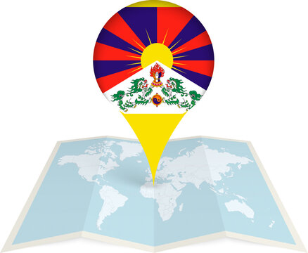 Tibet Flag Pointer on World Map