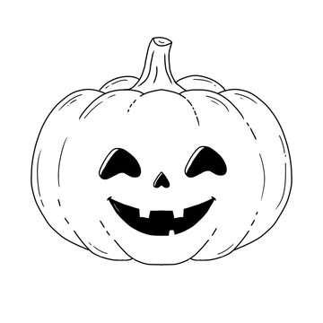 Spooky Halloween carved pumpkin line art drawing