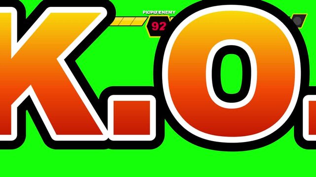Animated fighting game health bar with knockout text on green screen