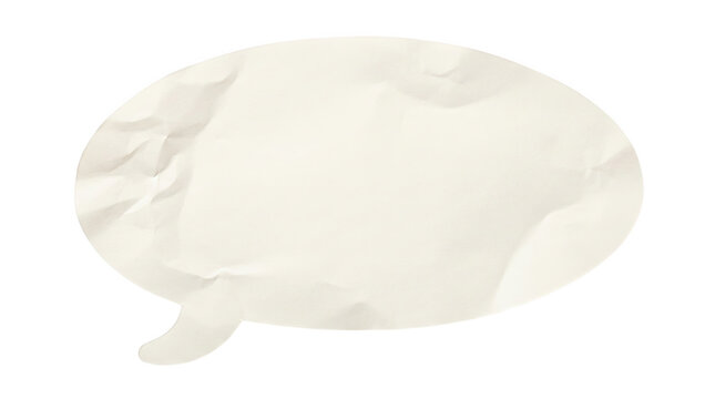 A circular white speech bubble with a wrinkled paper texture for comic book dialogue or text messages shown as an isolated on transparent background
