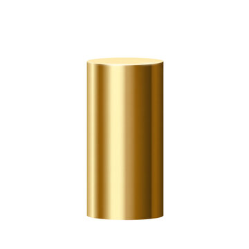 Golden cylinder pedestal for luxury product display and exhibition.